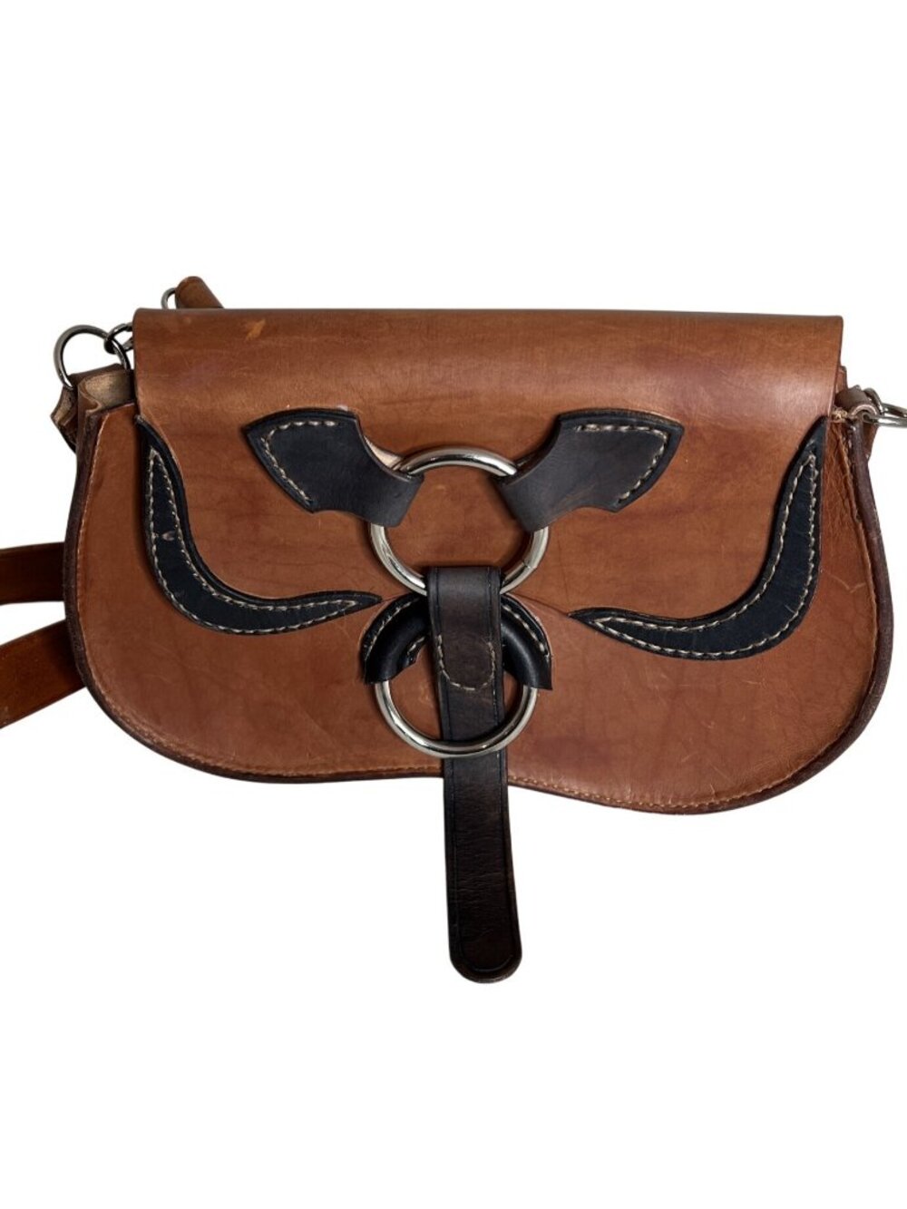 Jagger Vintage Brown Leather Saddlebag Purse With Adjustable Strap & Unique